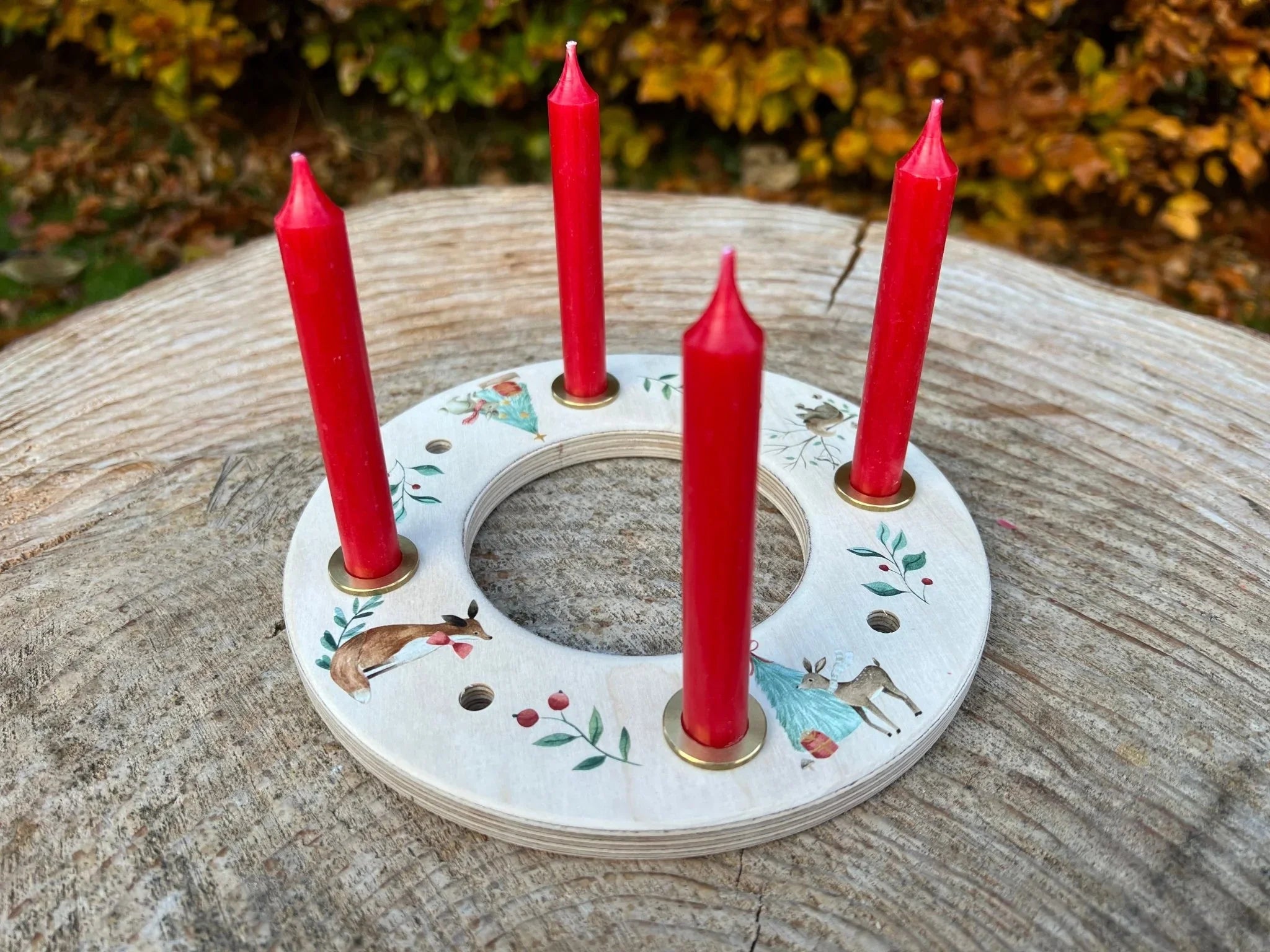 Kerzenkranz Weihnachten im Wald – Geburtstagskerze Holz personalisi... –
