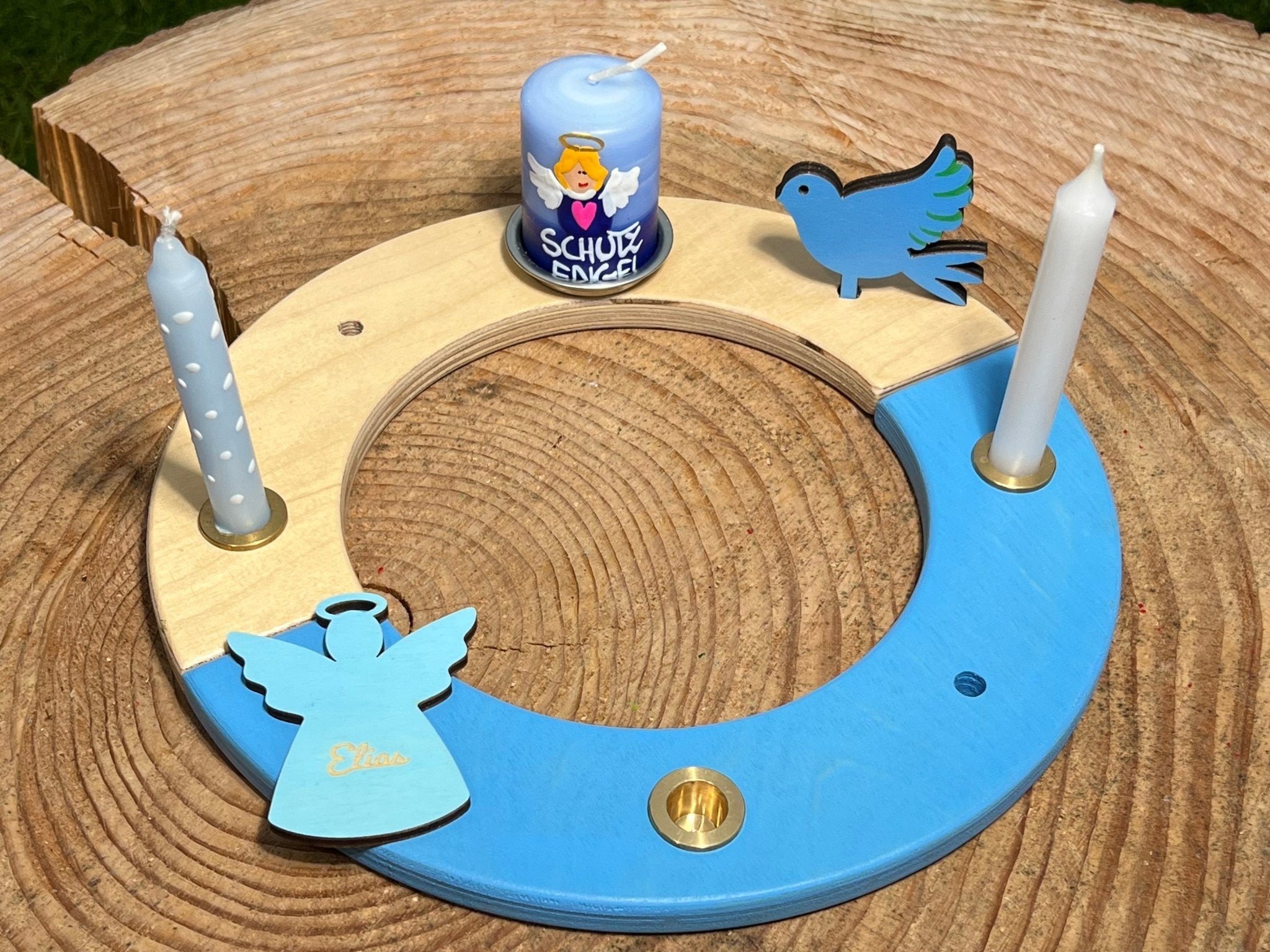 Schutzengel mit Kerze "blau" - besonderlich.de -Geburtsgeschenk mit Name