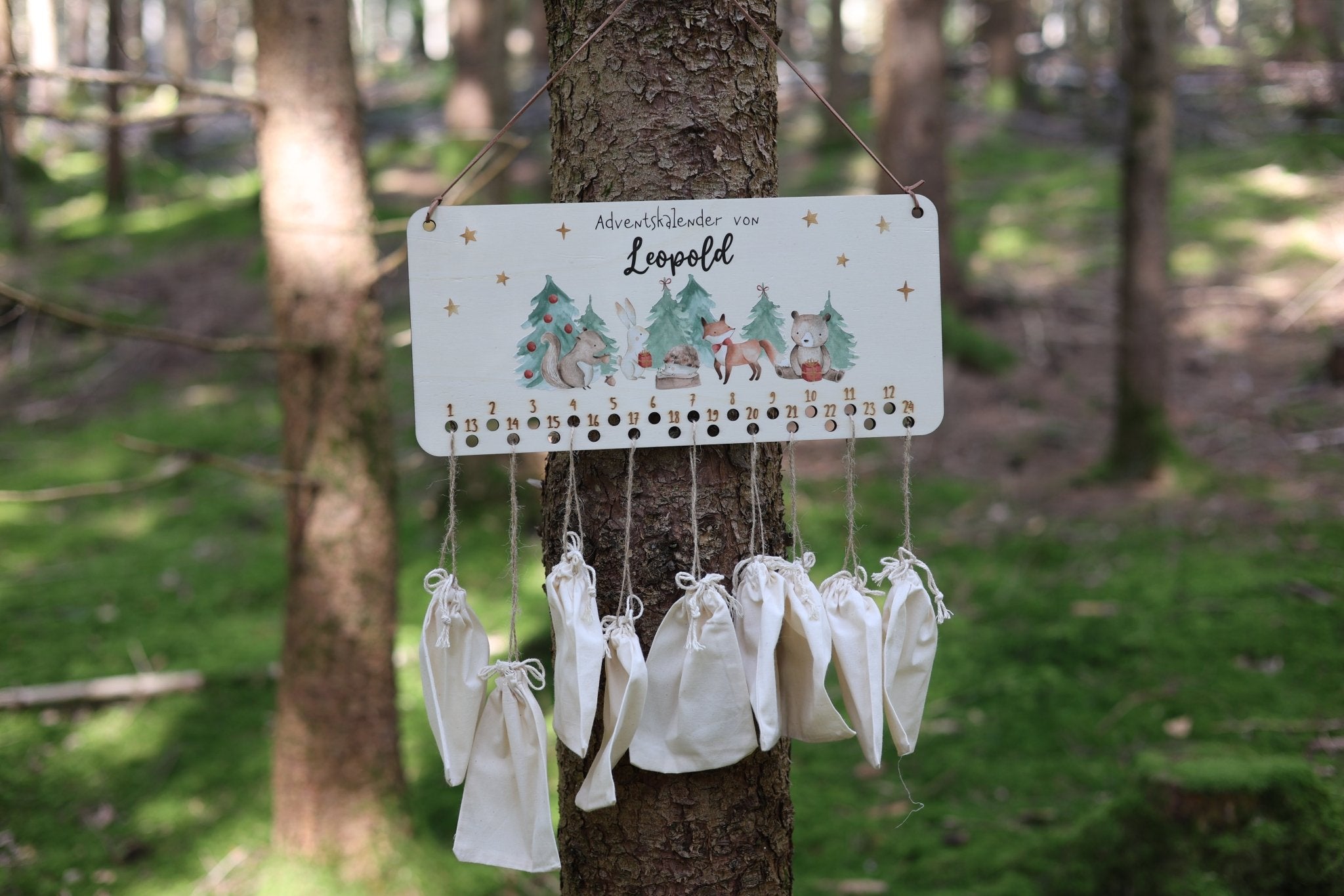 Adventskalender "Waldtiere" mit Namen - besonderlich.de - Adventskalender aus Holz