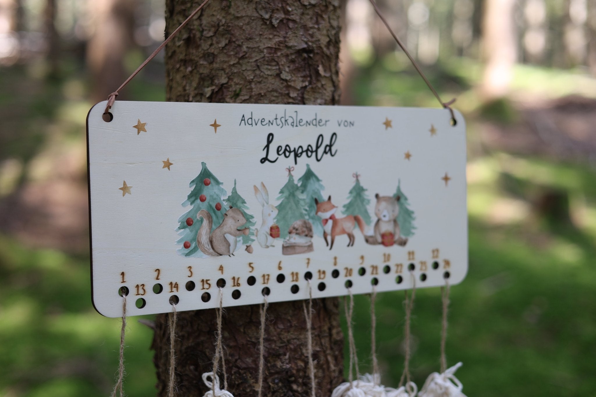 Adventskalender "Waldtiere" mit Namen - besonderlich.de - Adventskalender aus Holz