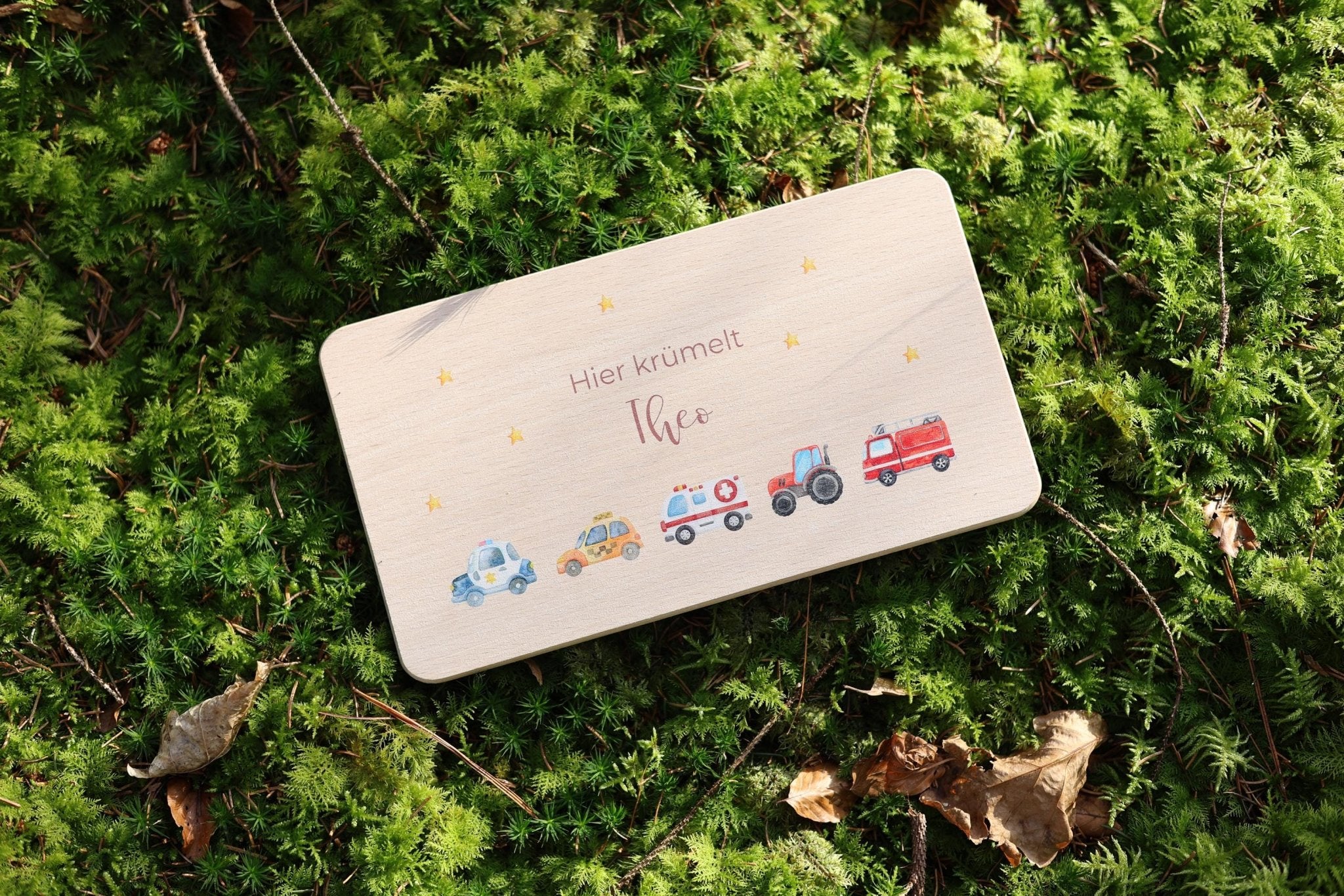 Brettchen Fahrzeuge personalisiert - besonderlich.de - Babygeschenk