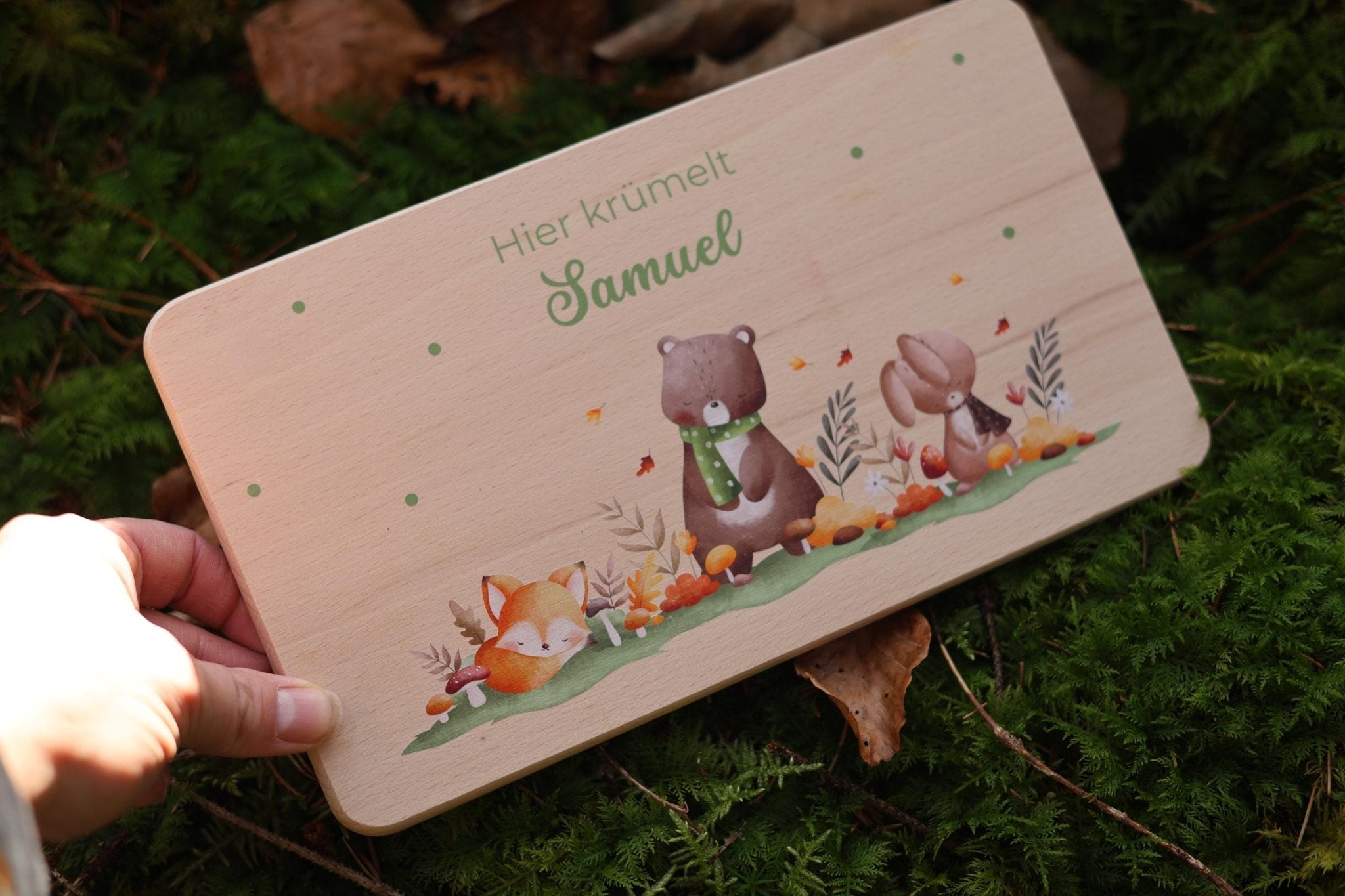 Brettchen Waldtiere personalisiert - besonderlich.de - Babygeschenk