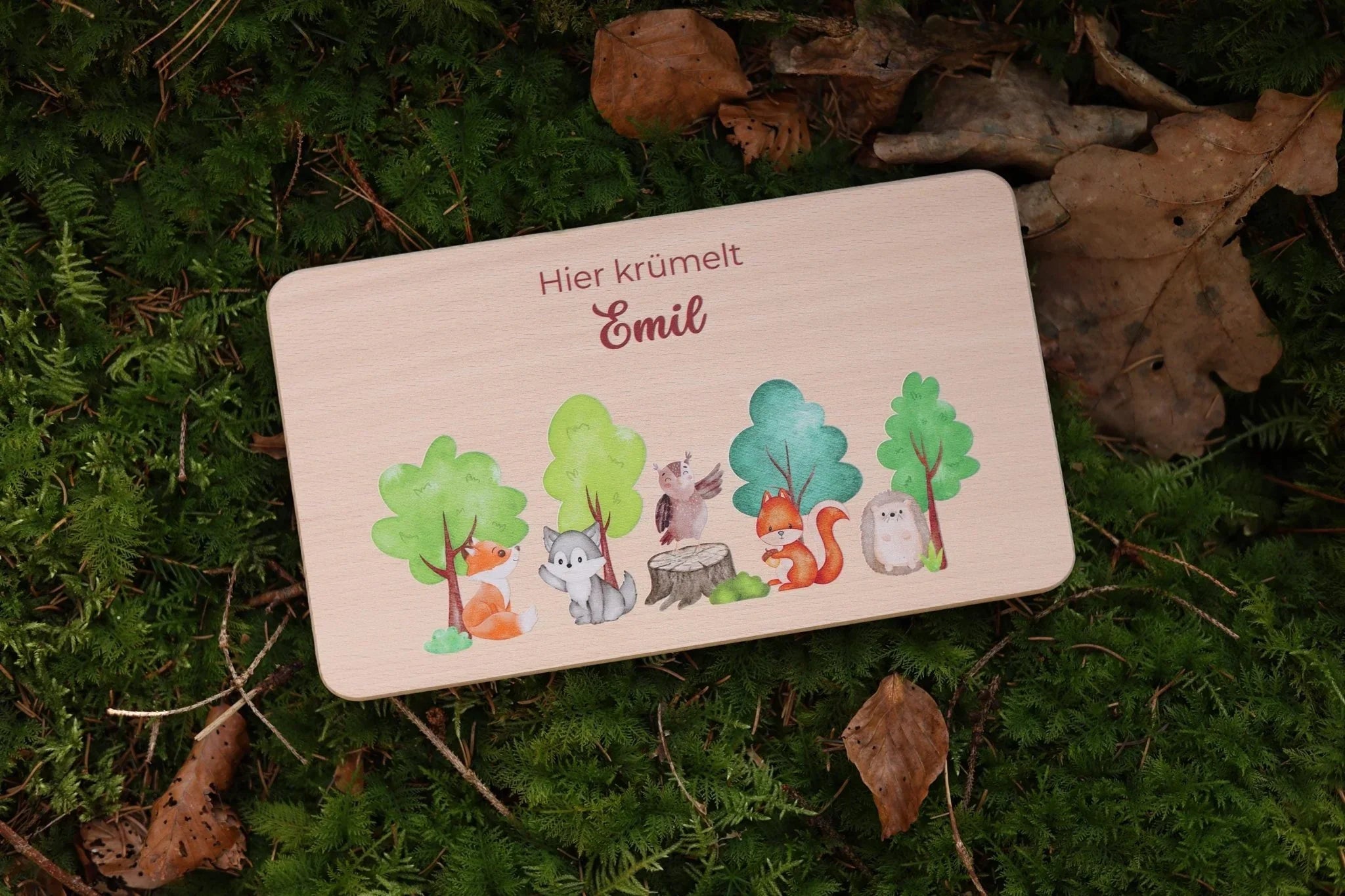 Brettchen Waldtiere personalisiert – Frühstücksbrettchen Holz perso... –