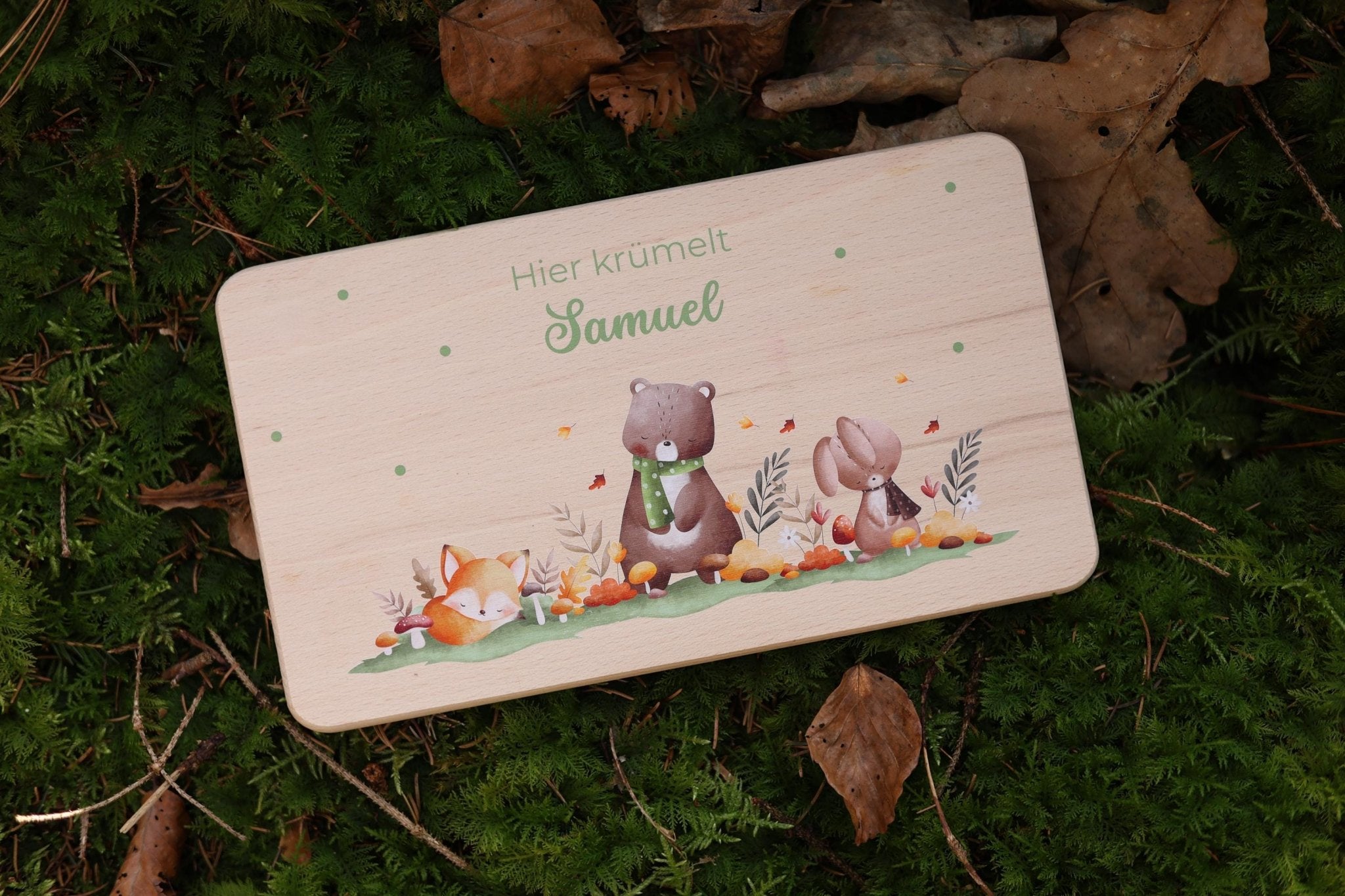 Brettchen Waldtiere personalisiert - besonderlich.de - Babygeschenk