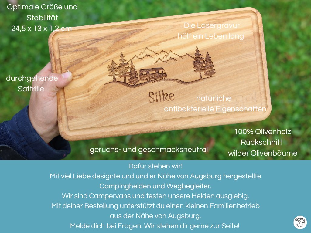 Brotzeitbrett Olivenholz Camping - besonderlich.de - 30 geburtstag geschenk mann