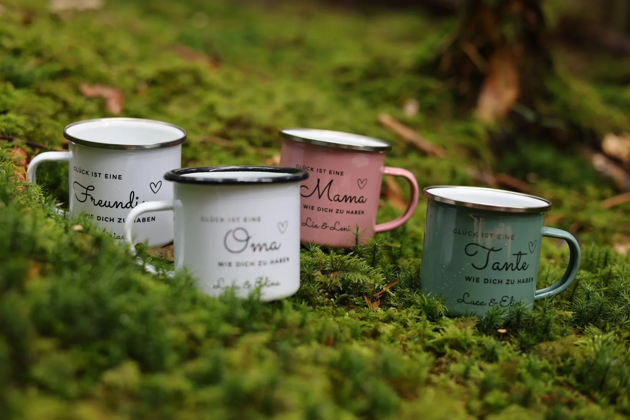 Emailletasse Glück personalisiert – Tasse personalisiert
