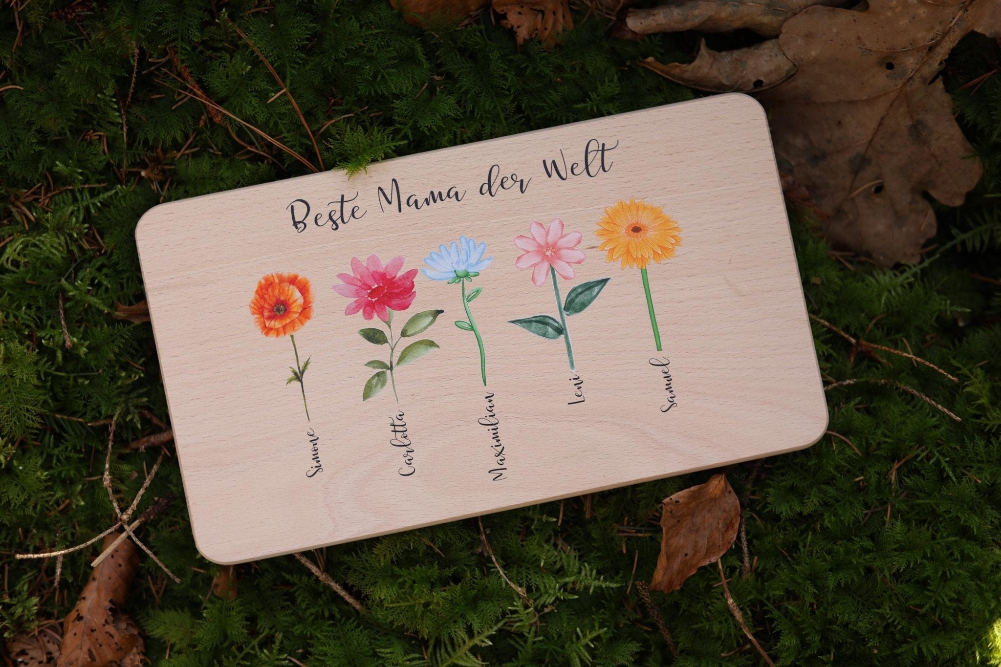 Frühstücksbrettchen Blumenwiese personalisiert - besonderlich.de - Brettchen Mama