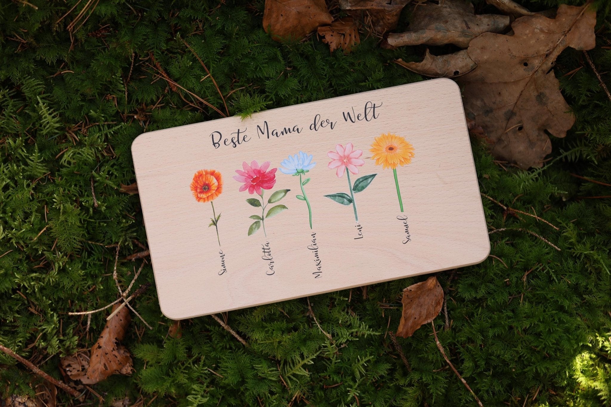 Frühstücksbrettchen Blumenwiese personalisiert - besonderlich.de - Brettchen Mama