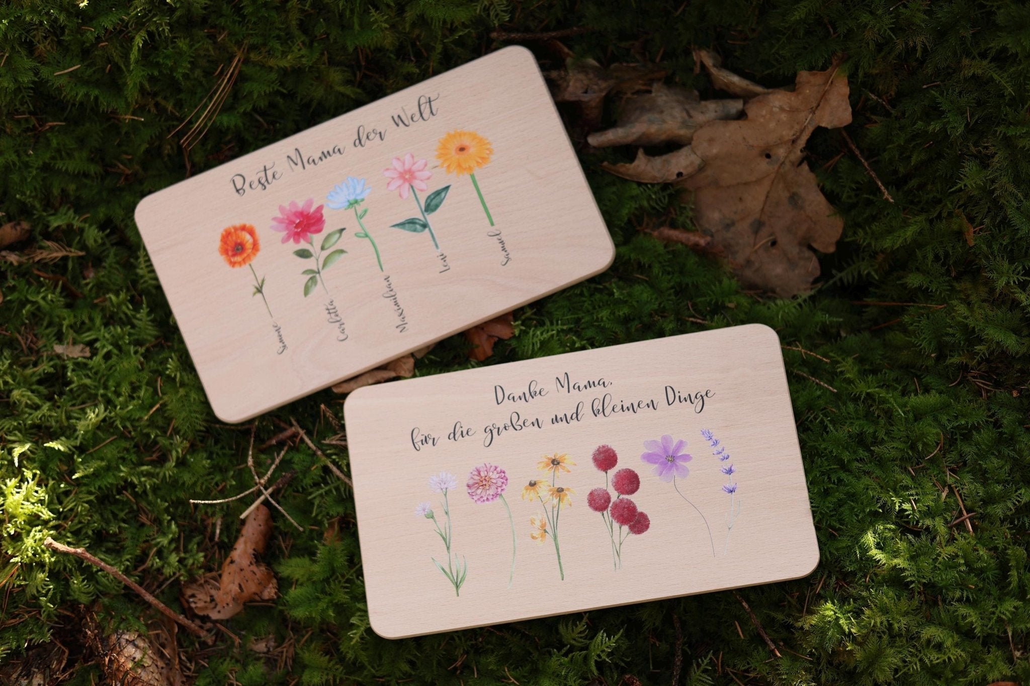 Frühstücksbrettchen Blumenwiese personalisiert - besonderlich.de - Brettchen Mama