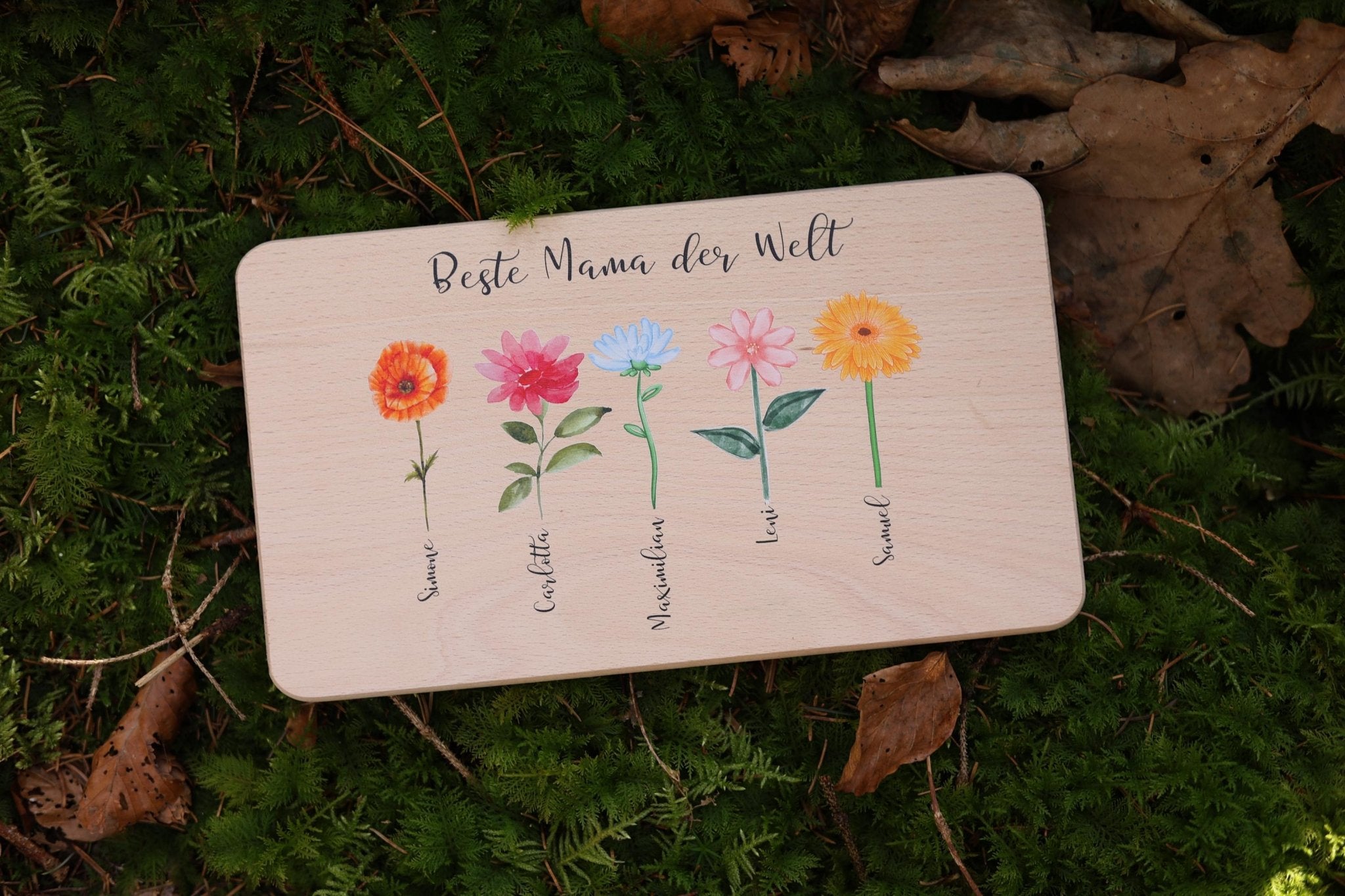 Frühstücksbrettchen Blumenwiese personalisiert - besonderlich.de - Brettchen Mama