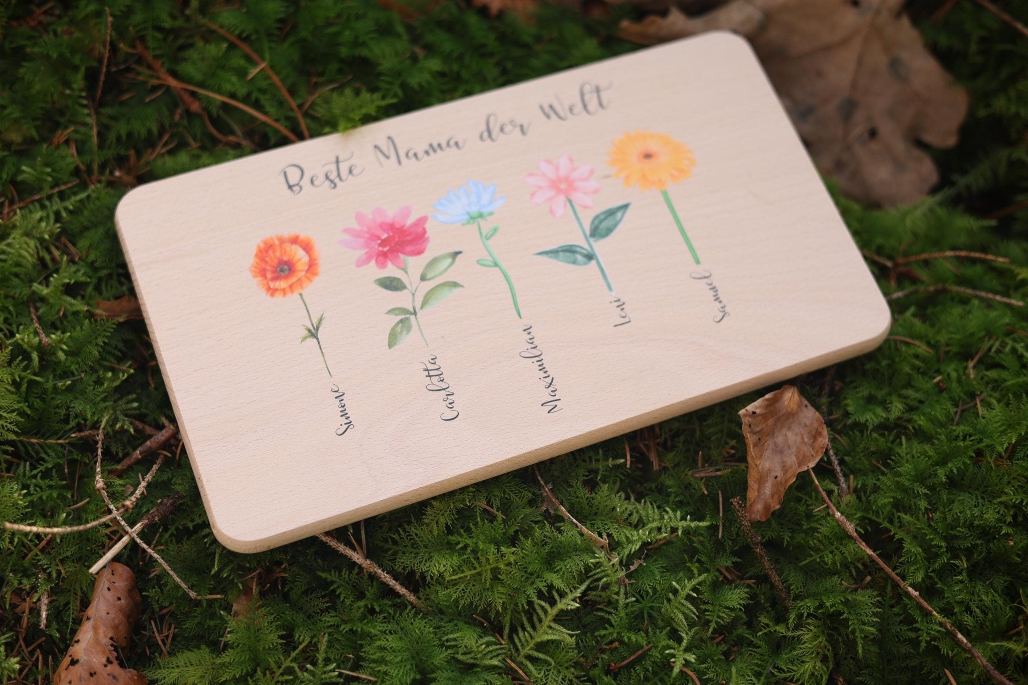 Frühstücksbrettchen Blumenwiese personalisiert - besonderlich.de - Brettchen Mama