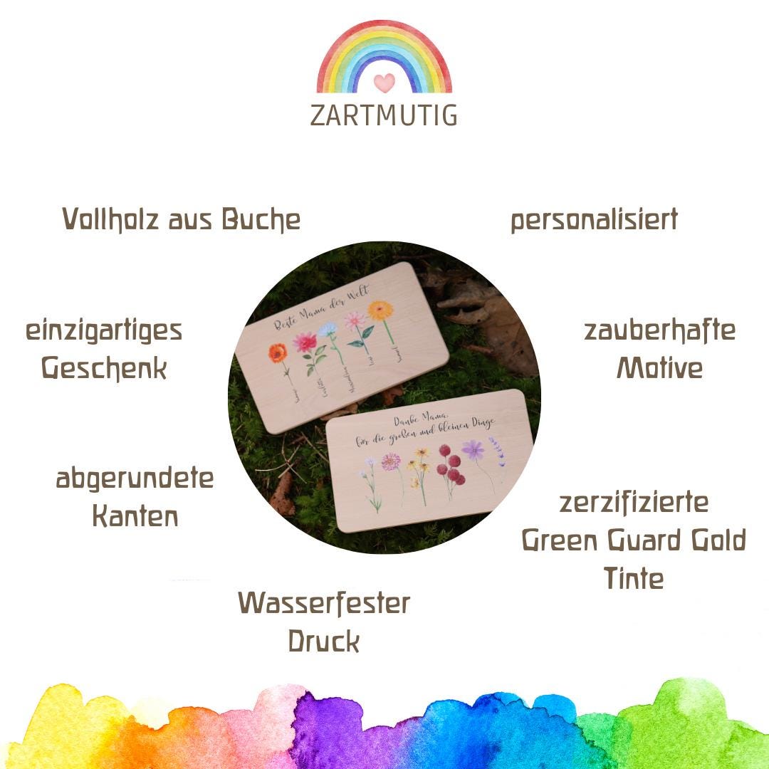 Frühstücksbrettchen Blumenwiese personalisiert - besonderlich.de - Brettchen Mama