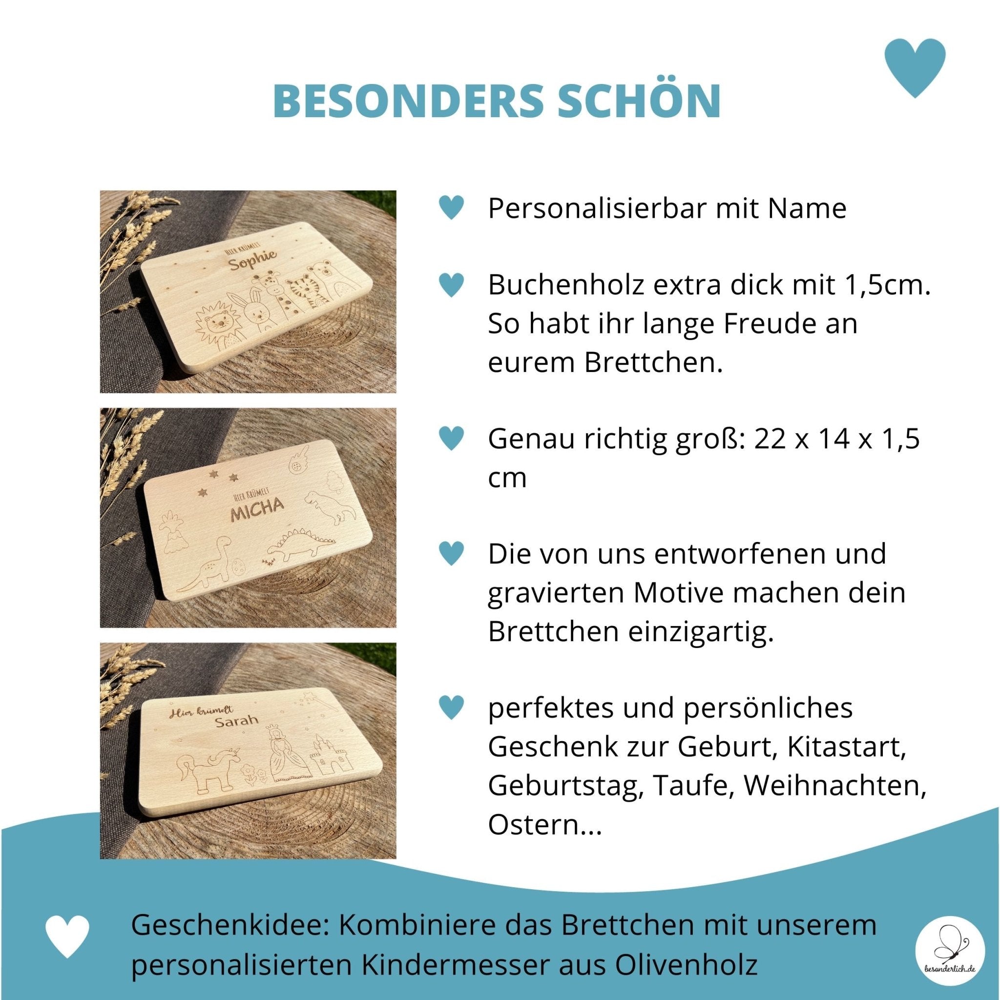 Frühstücksbrettchen Tierfreunde "Hier krümelt" mit Gravur - besonderlich.de - 1 geburtstag