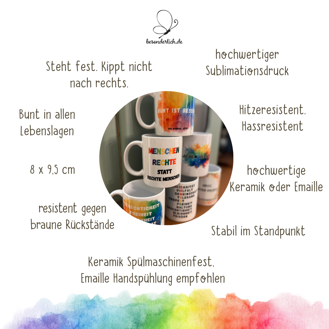 KINDERTASSE Keramik für VIELFALT - besonderlich.de - bunte Kindertasse