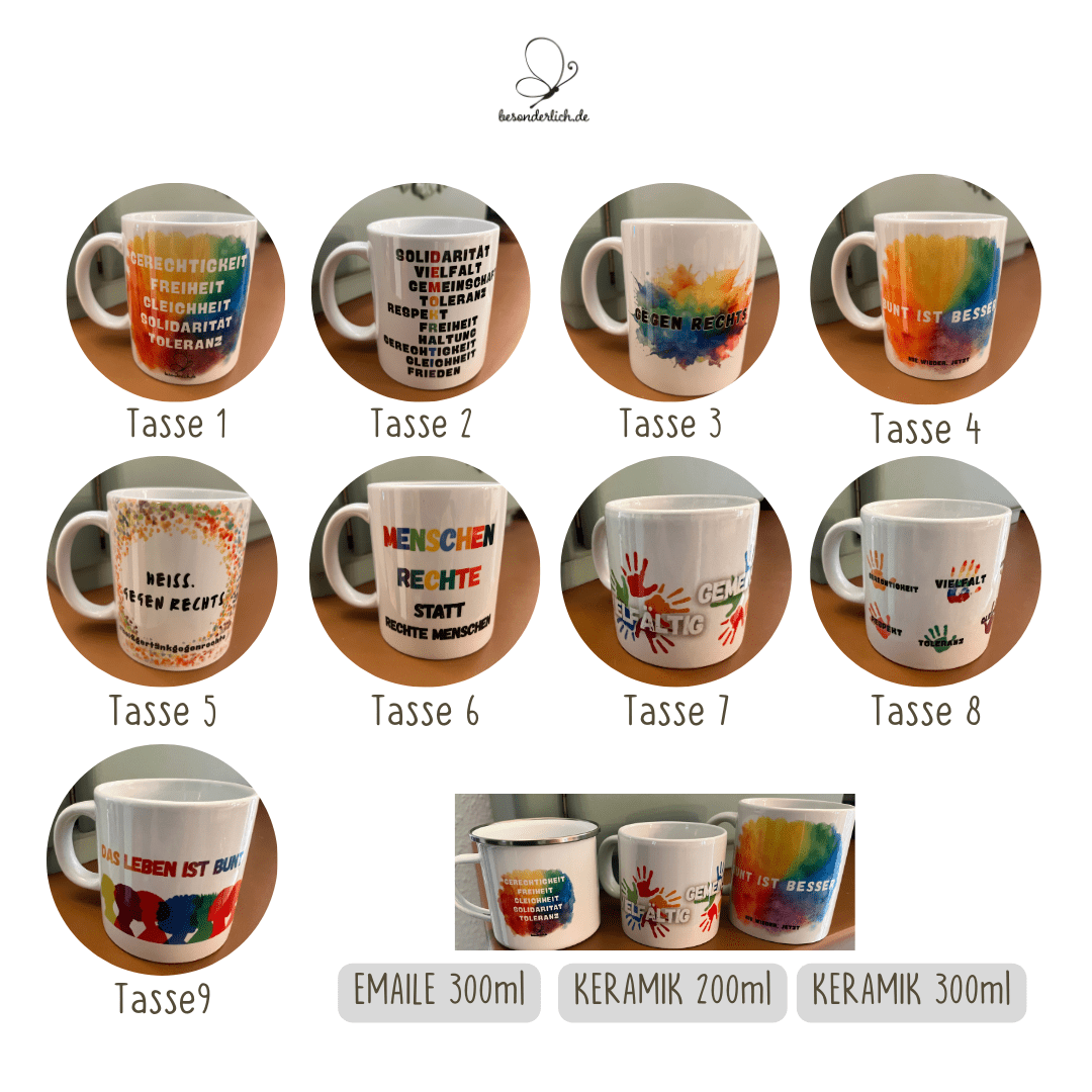 KINDERTASSE Keramik für VIELFALT - besonderlich.de - bunte Kindertasse