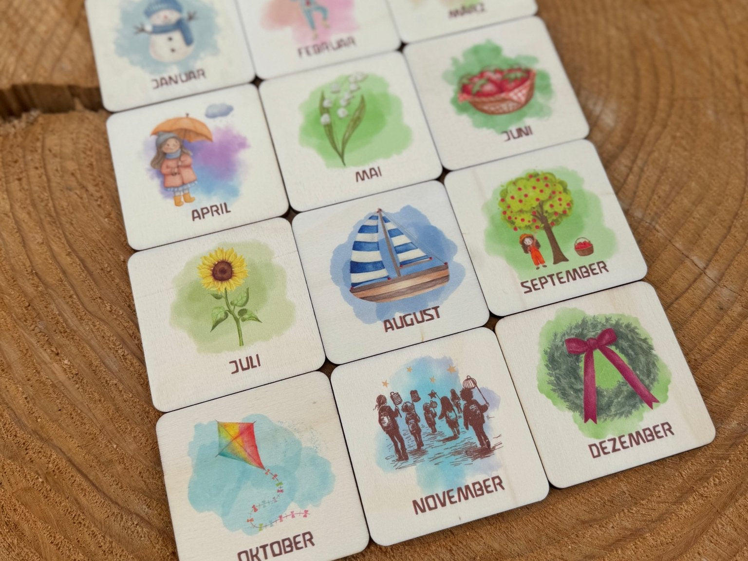 Monatskarten aus Holz - besonderlich.de - Datum Würfel