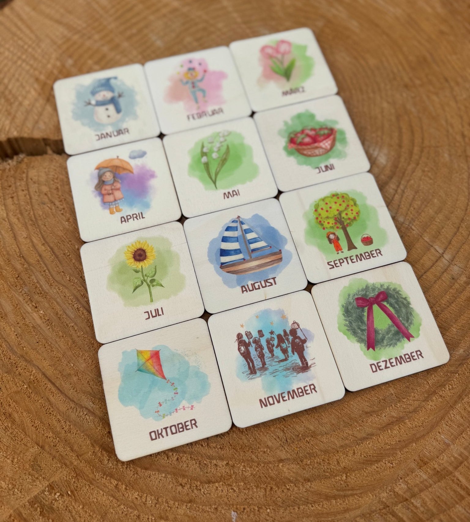 Monatskarten aus Holz - besonderlich.de - Datum Würfel