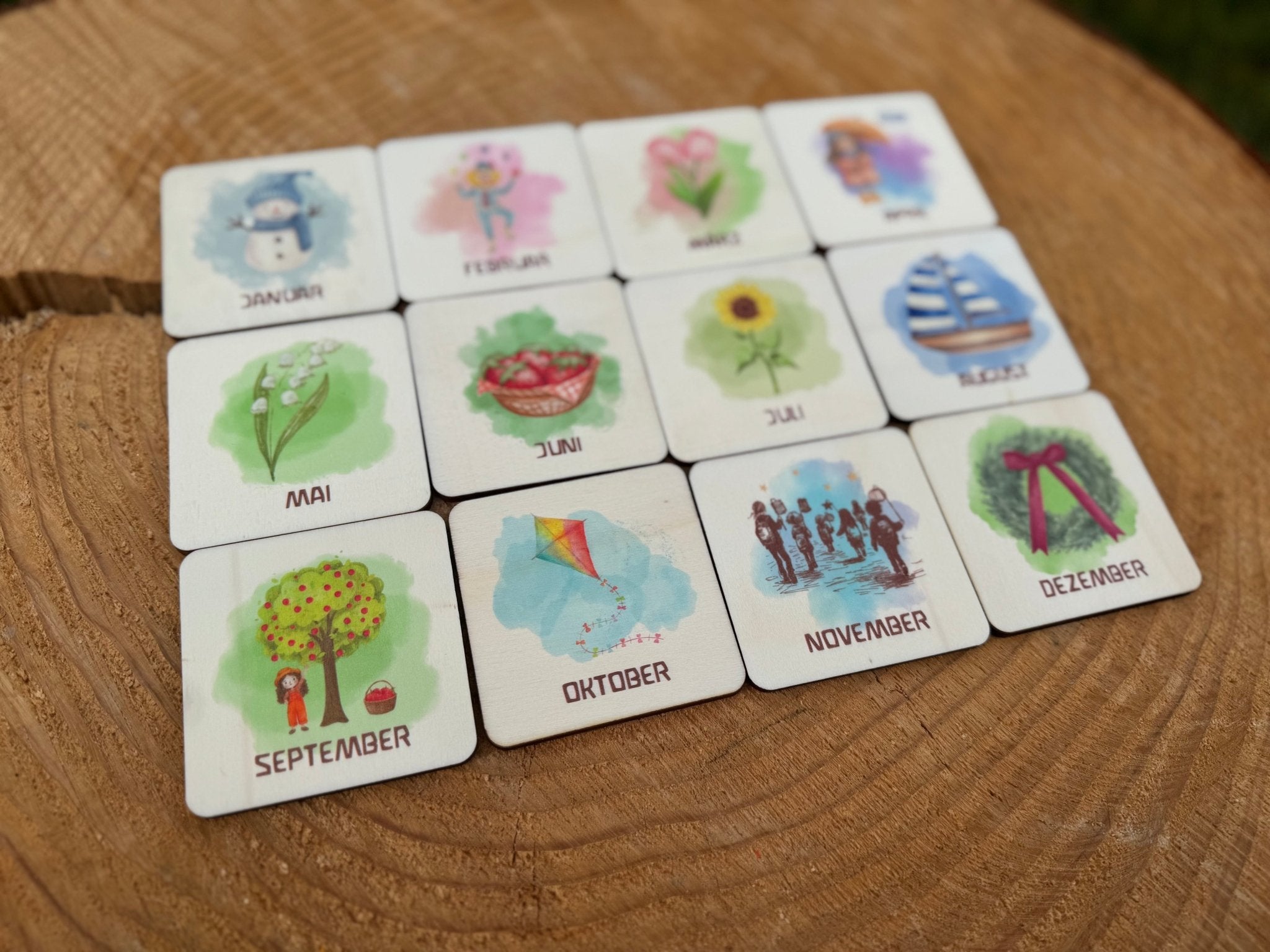 Monatskarten aus Holz - besonderlich.de - Datum Würfel