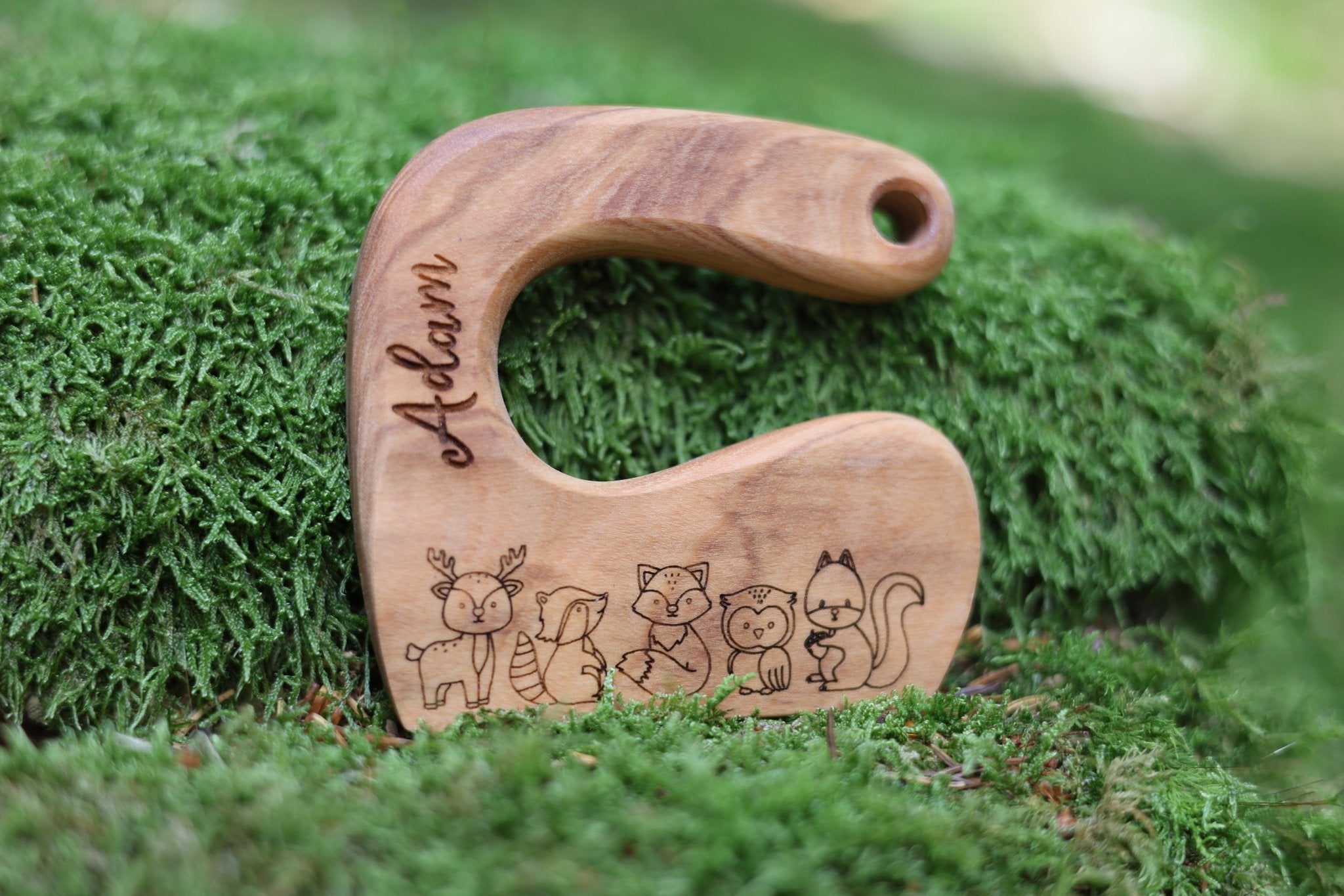 Montessori Kindermesser aus Olivenholz Waldfreunde - besonderlich.de - babys geschenke