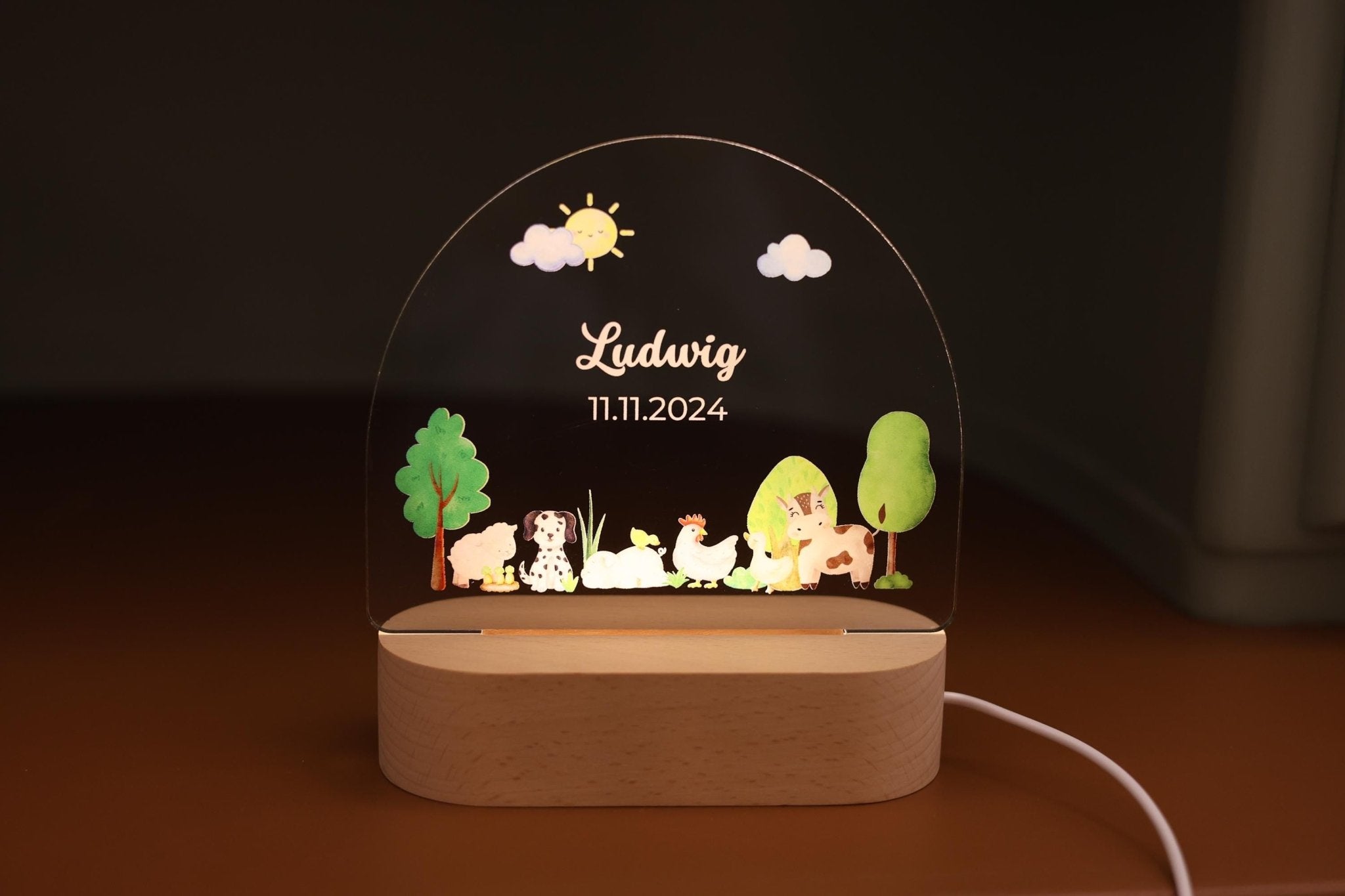Nachtlicht Bauernhof personalisier - besonderlich.de - Babygeschenk Geburt