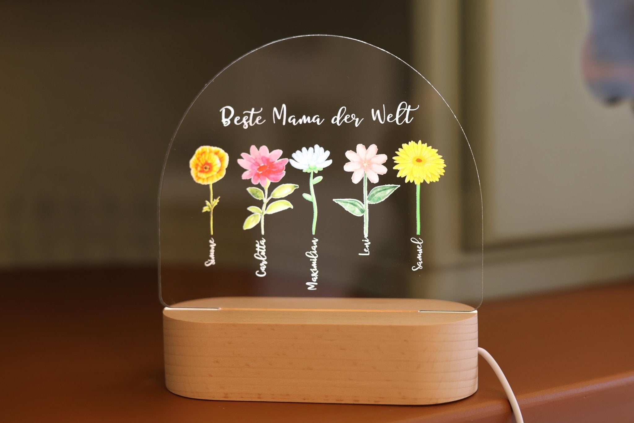 Nachtlicht Beste Mama mit Blumen personalisiert - besonderlich.de - beste mama geschenk