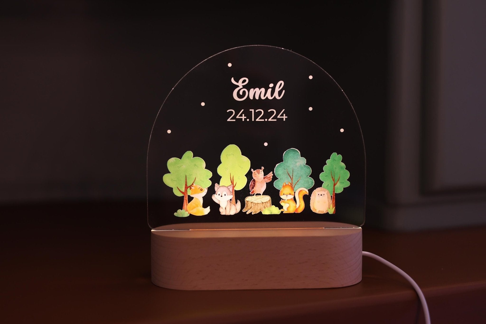 Nachtlicht Waldtiere personalisiert - besonderlich.de - Babygeschenk Geburt