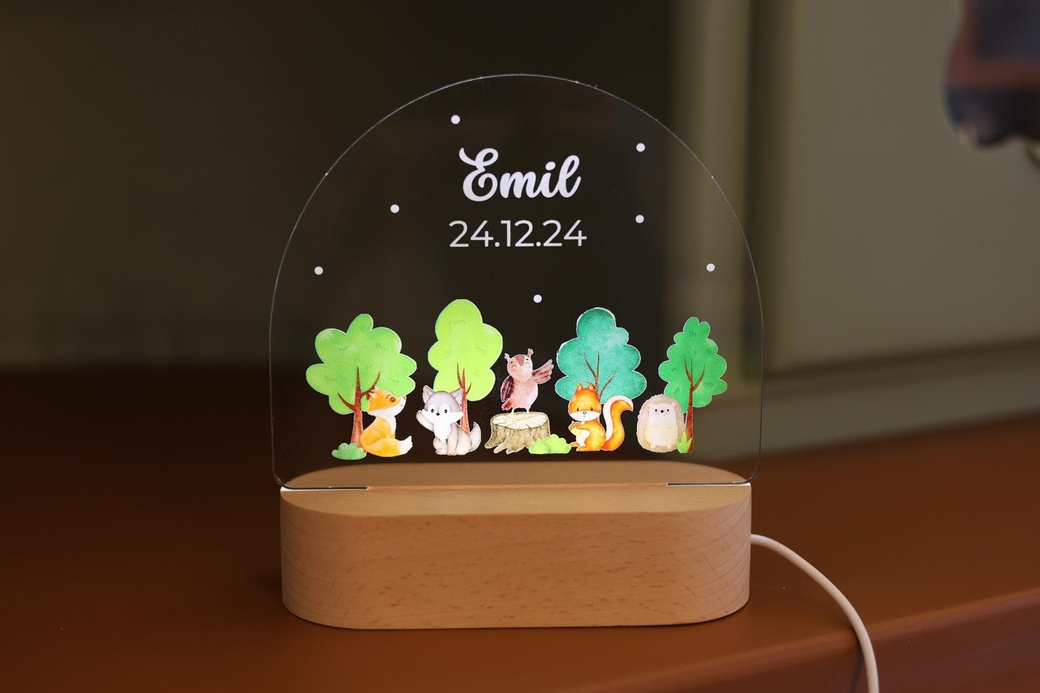 Nachtlicht Waldtiere personalisiert - besonderlich.de - Babygeschenk Geburt