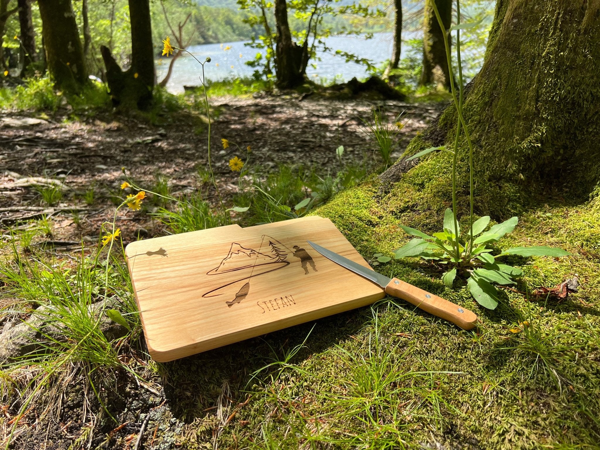 Schneidebrett mit Messer - Angler - besonderlich.de - 40 geburtstag geschenk