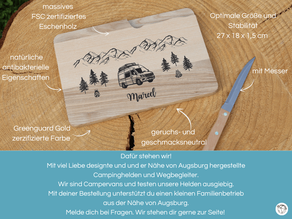 Schneidebrett mit Messer - Camper - besonderlich.de - 30 geburtstag mann
