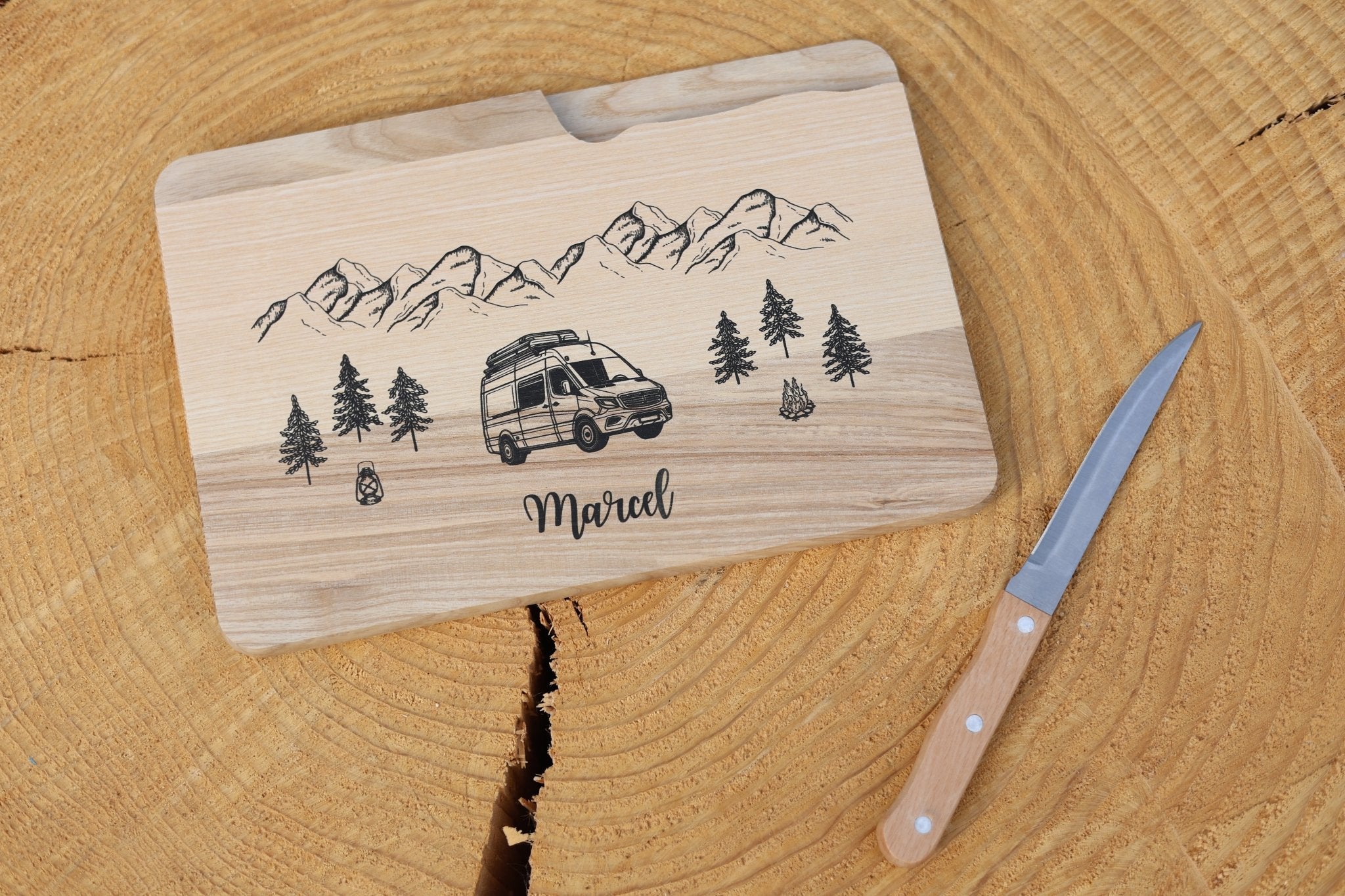 Schneidebrett mit Messer - Camper - besonderlich.de - 30 geburtstag mann