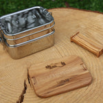 Set Lunchbox aus Edelstahl mit Olivenholzdeckel und Unterteilung - Camping - besonderlich.de - 30 geburtstag geschenk mann