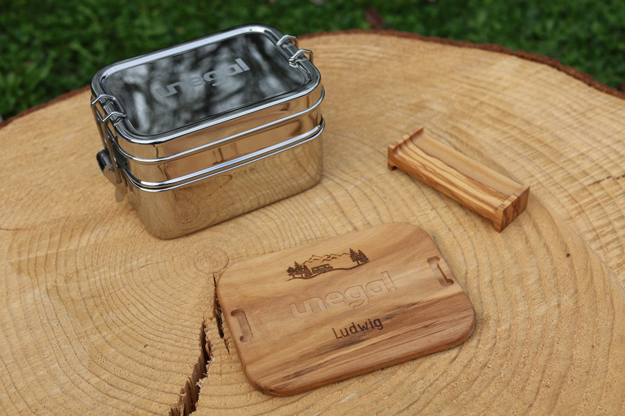 Set Lunchbox aus Edelstahl mit Olivenholzdeckel und Unterteilung - Camping - besonderlich.de - 30 geburtstag geschenk mann