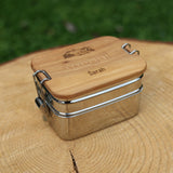 Set Lunchbox aus Edelstahl mit Olivenholzdeckel und Unterteilung - Camping - besonderlich.de - 30 geburtstag geschenk mann