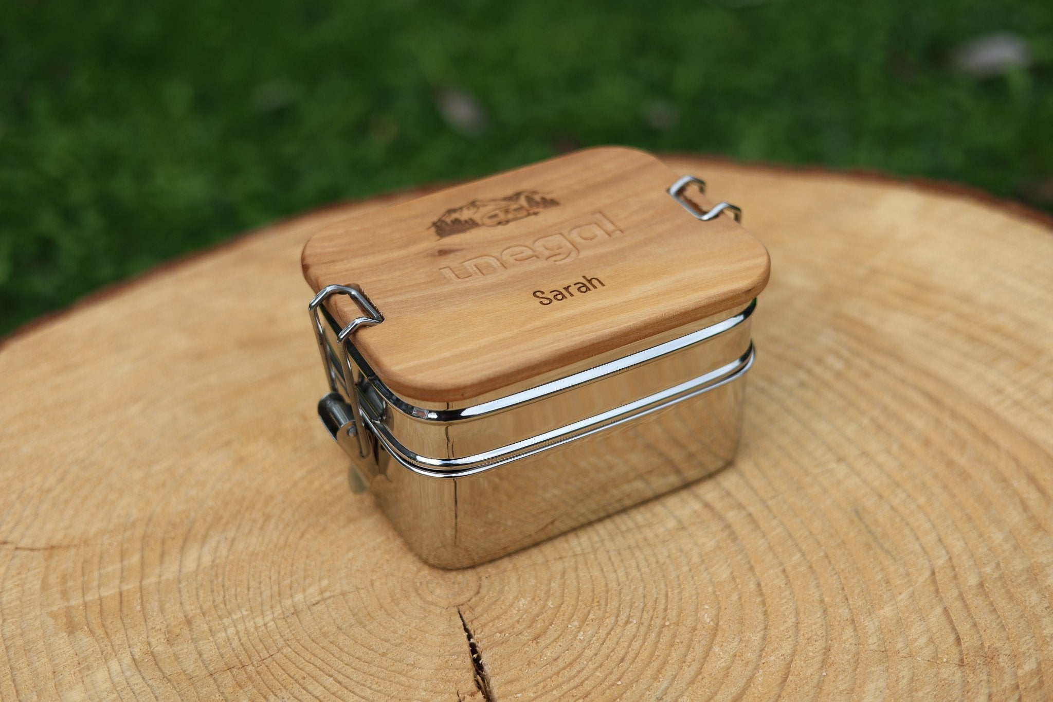 Set Lunchbox aus Edelstahl mit Olivenholzdeckel und Unterteilung - Camping - besonderlich.de - 30 geburtstag geschenk mann