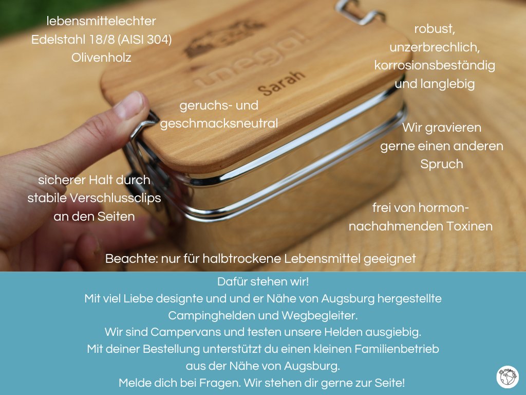 Set Lunchbox aus Edelstahl mit Olivenholzdeckel und Unterteilung - Camping - besonderlich.de - 30 geburtstag geschenk mann