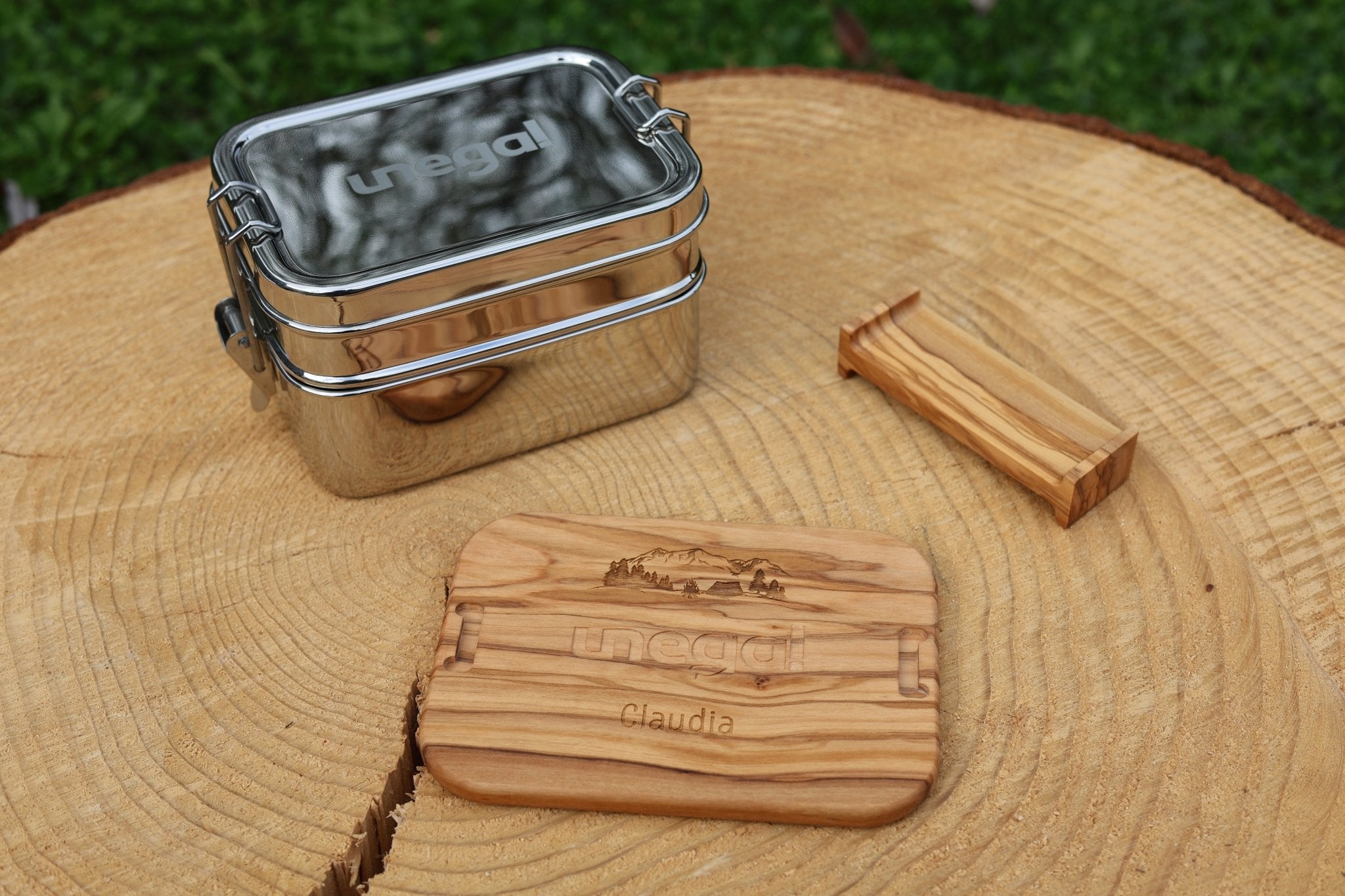 Set Lunchbox aus Edelstahl mit Olivenholzdeckel und Unterteilung - Camping - besonderlich.de - 30 geburtstag geschenk mann