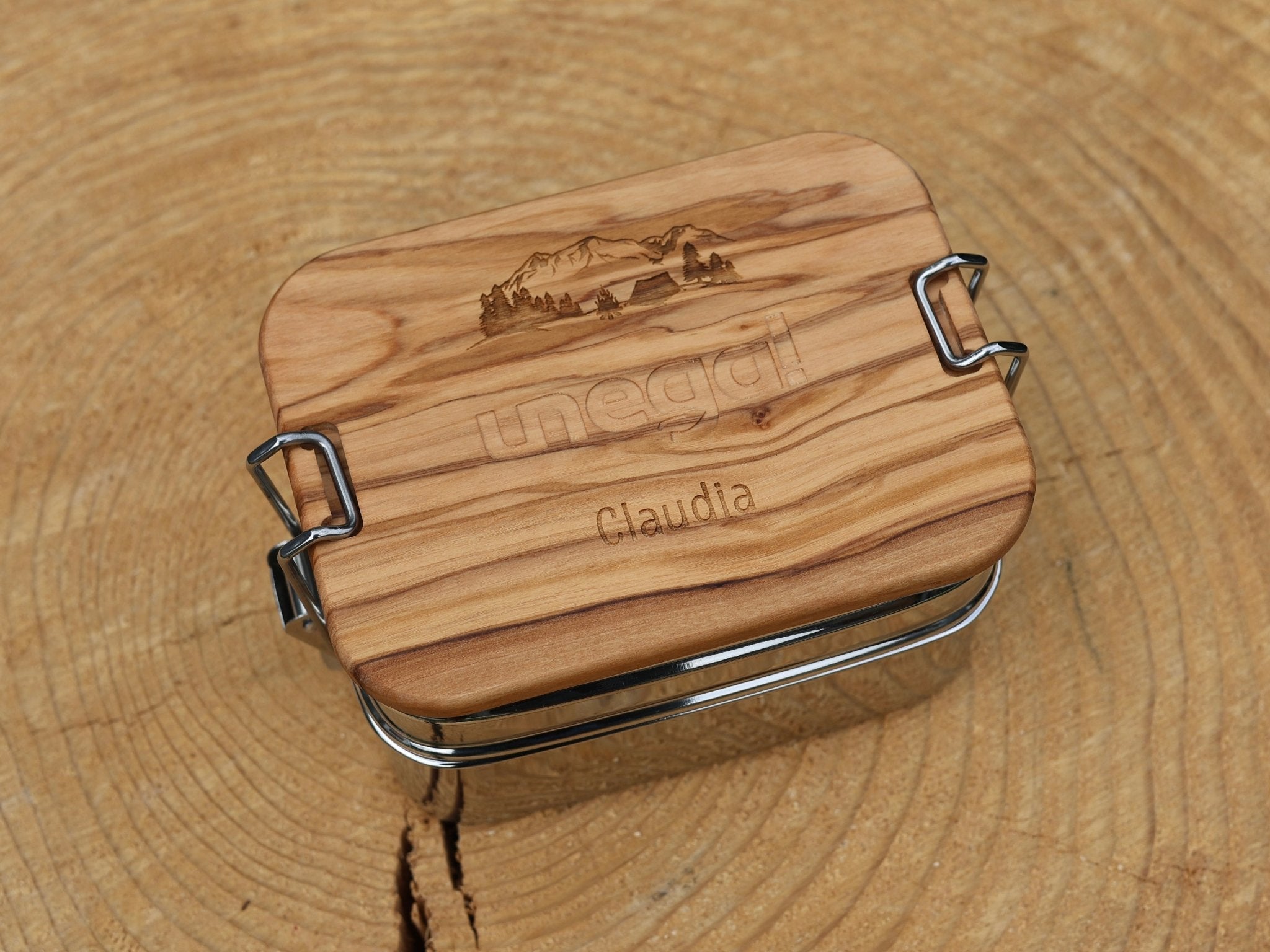 Set Lunchbox aus Edelstahl mit Olivenholzdeckel und Unterteilung - Camping - besonderlich.de - 30 geburtstag geschenk mann