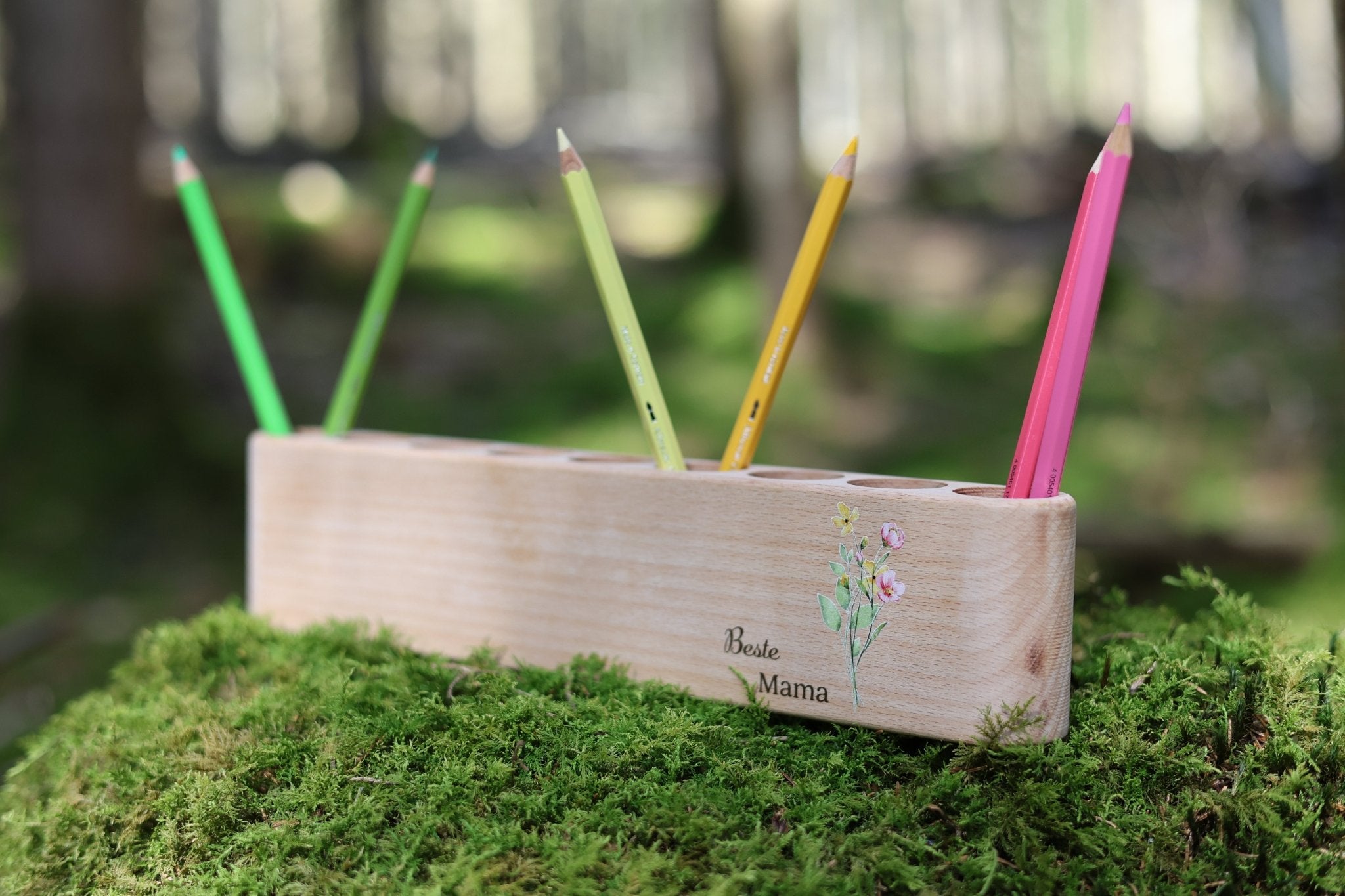 Stiftehalter personalisiert Blumenstrauß gelb - besonderlich.de - Bastelidee Oma