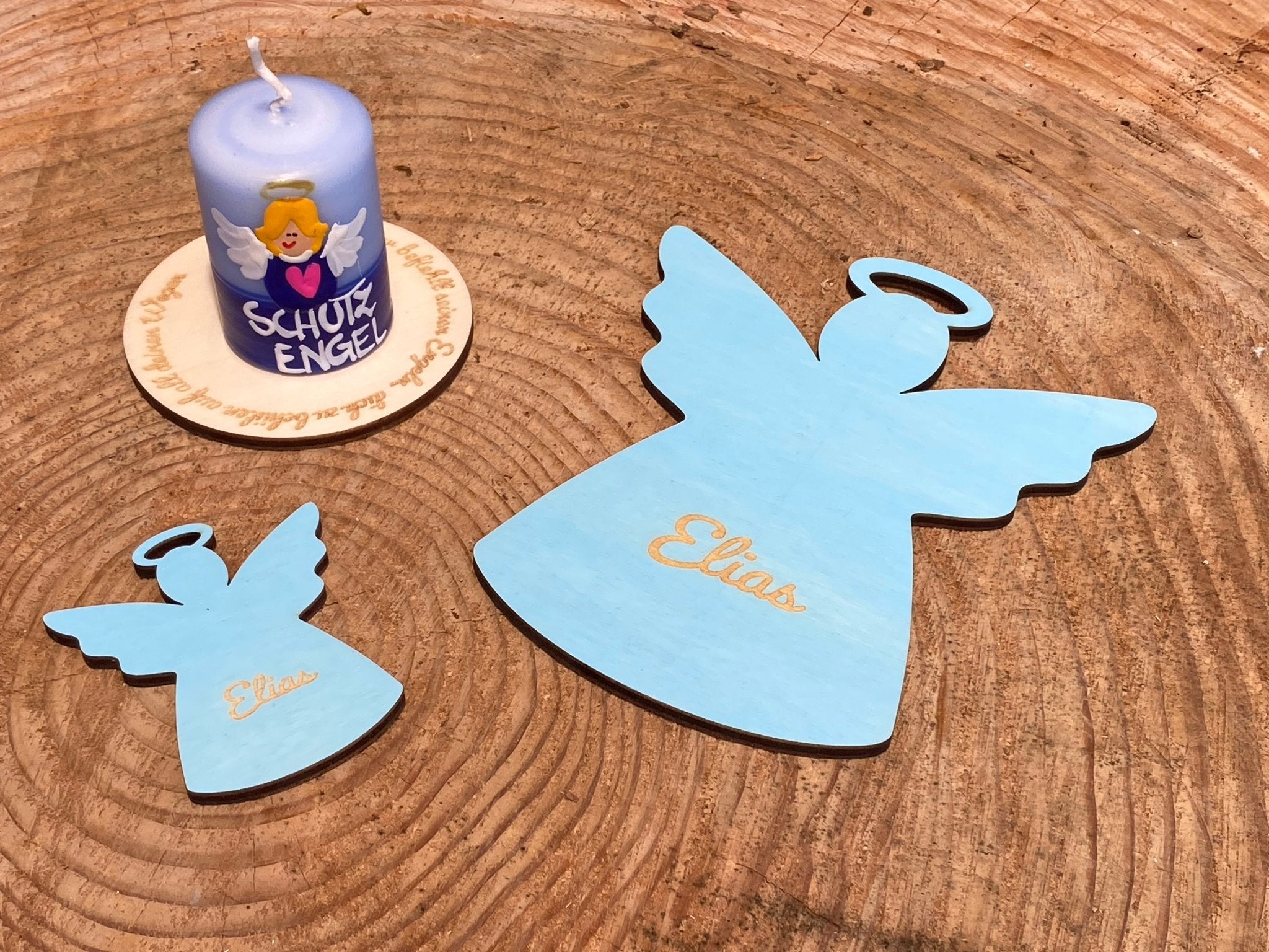 Schutzengel mit Kerze "blau" - besonderlich.de -Geburtsgeschenk mit Name