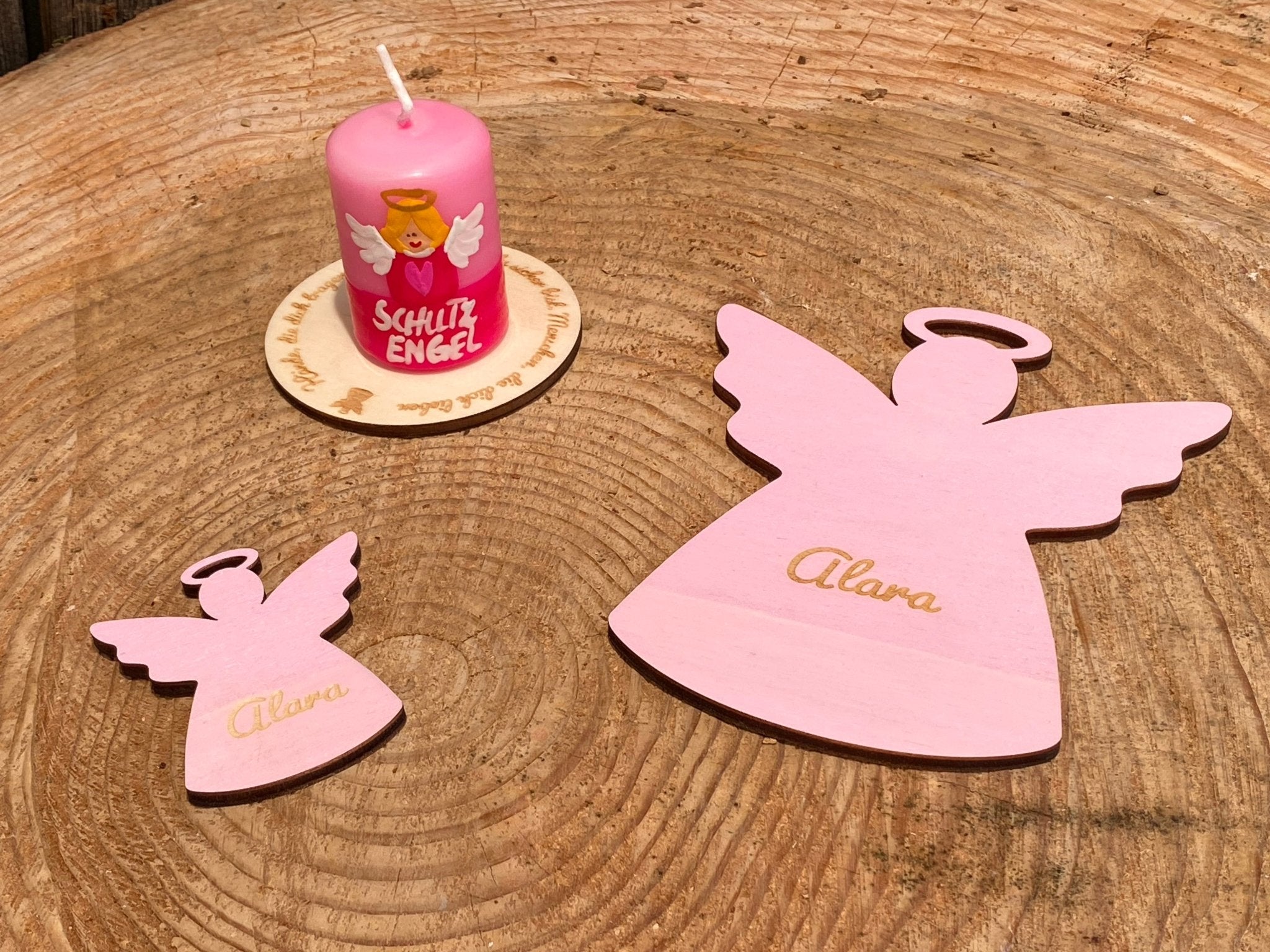 Schutzengel mit Kerze "rosa" - besonderlich.de -Geburtsgeschenk mit Name